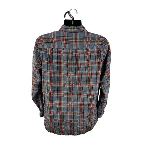 LL Bean Scotch Plaid Flannel Shirt Longsleeve Grey Red Size Large Tall - Picture 2 of 11